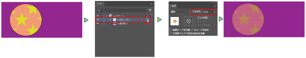 レイヤーに不透明度を適用する図