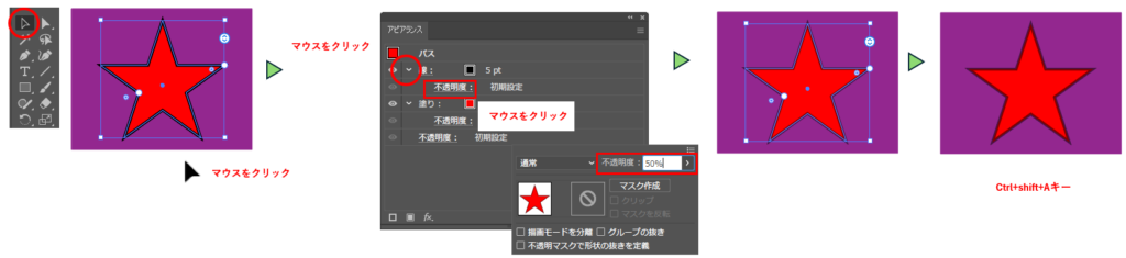 線に不透明度を適用する図