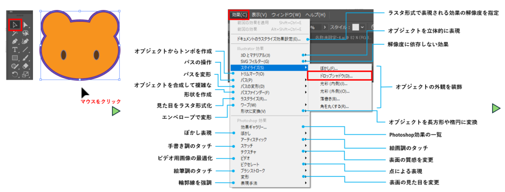 オブジェクトに影を付ける図