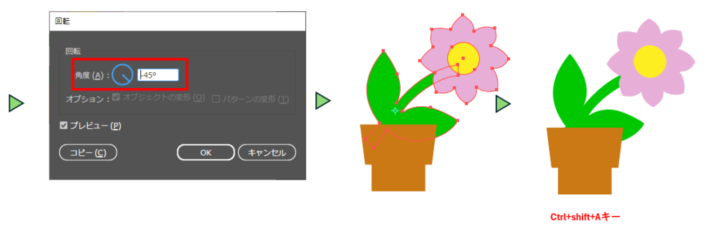 回転ツールで数値入力する図